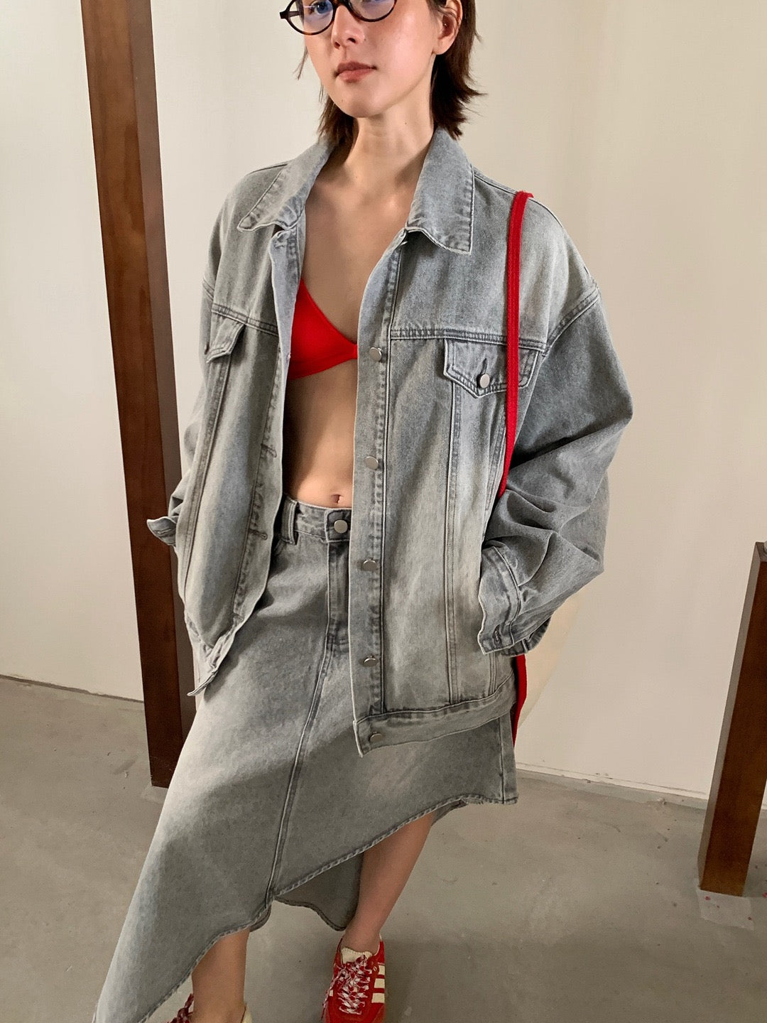 Quince Washed Denim Asymmetrical Skirt