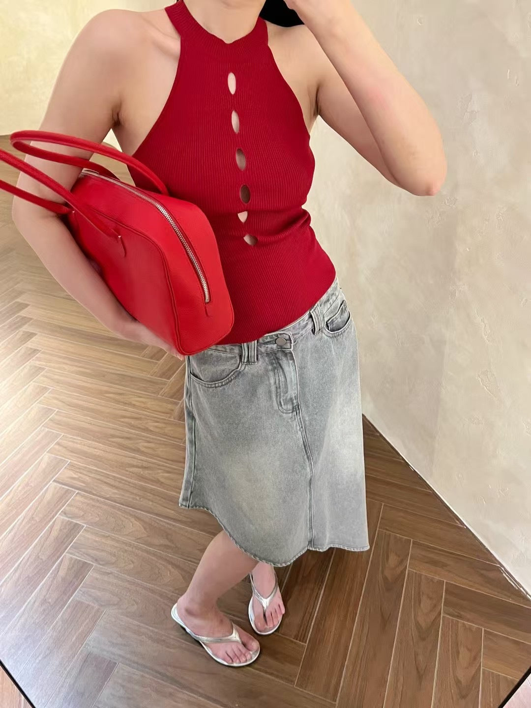 Quince Washed Denim Asymmetrical Skirt