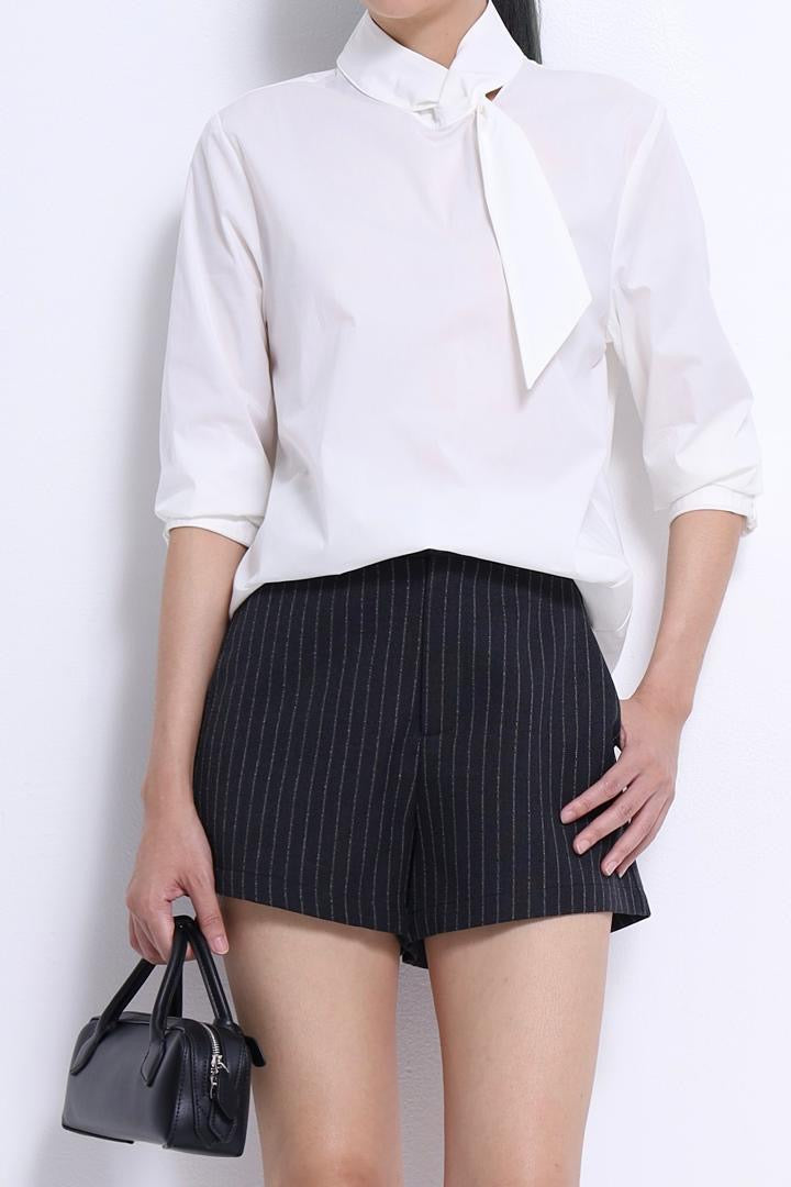Margot Asymmetrical Neck Tie Shirt