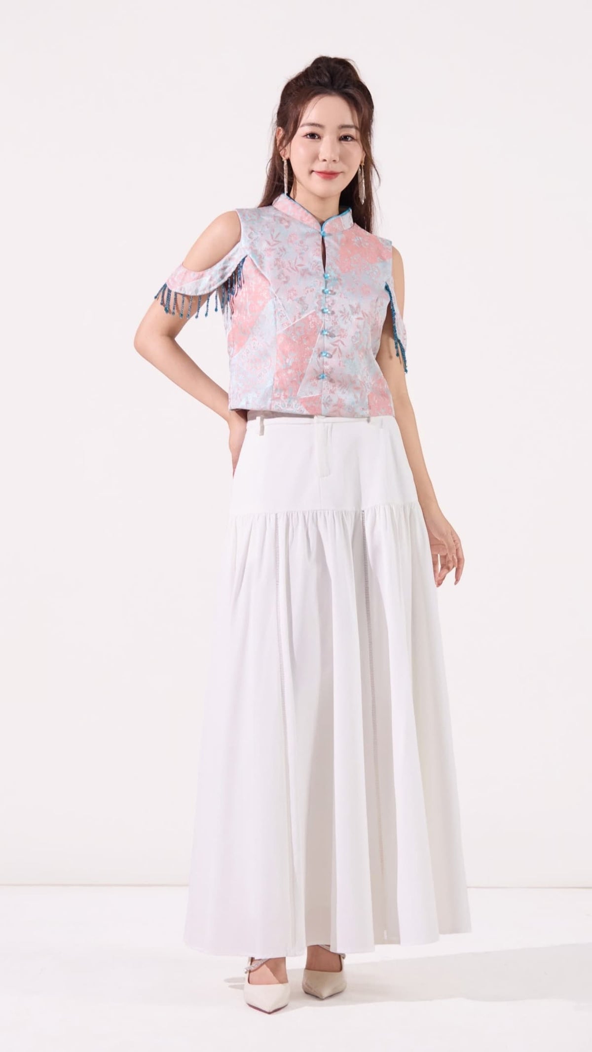 Lin Oriental Off Shoulder Tassel Top