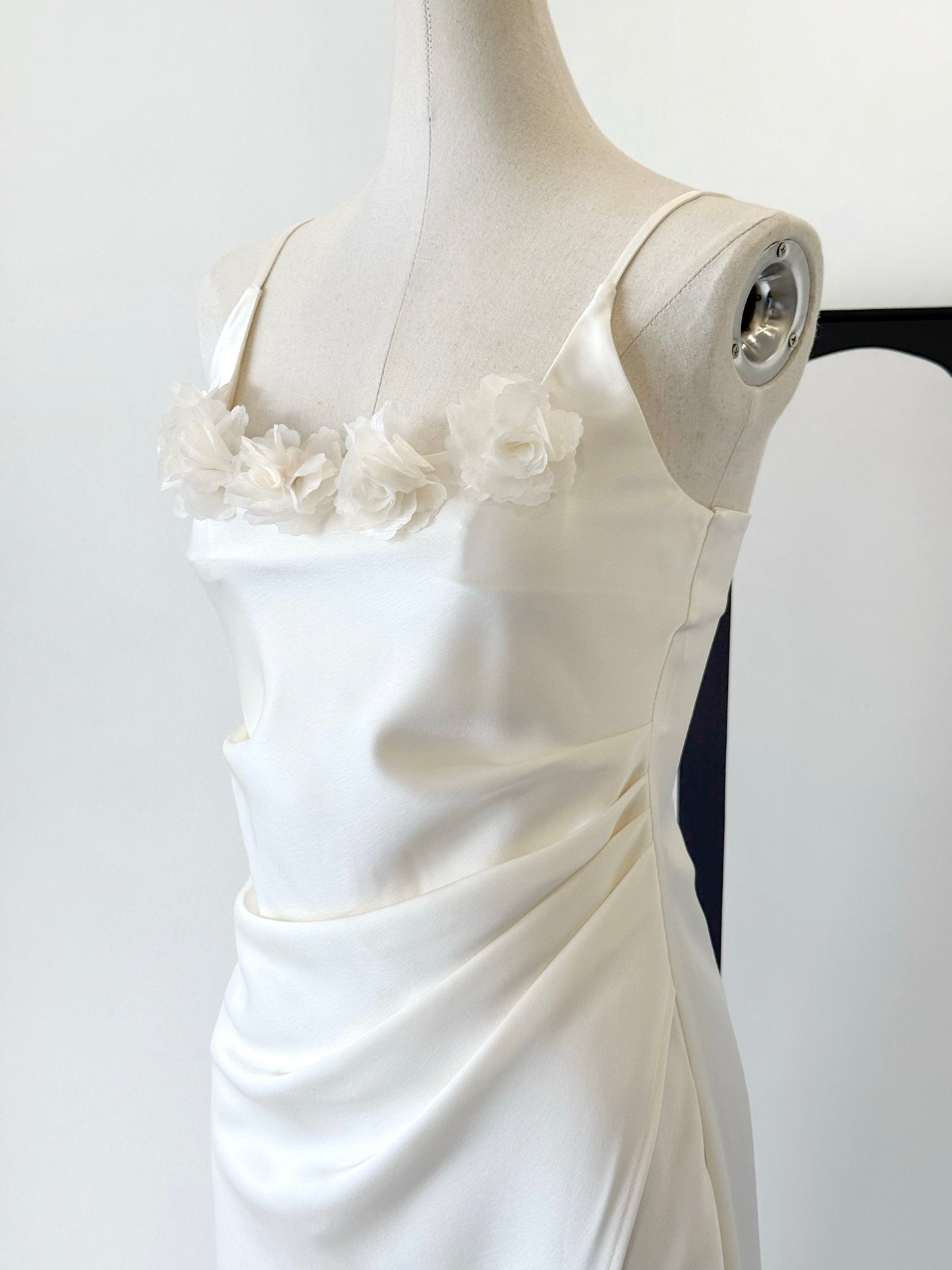 Penelope Satin Dress with Flower Brooch