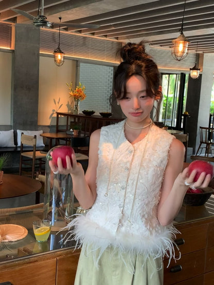 Celeste Feather Embellished Vest