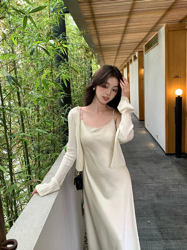 Niya Satin Dress with Pearl Strap
