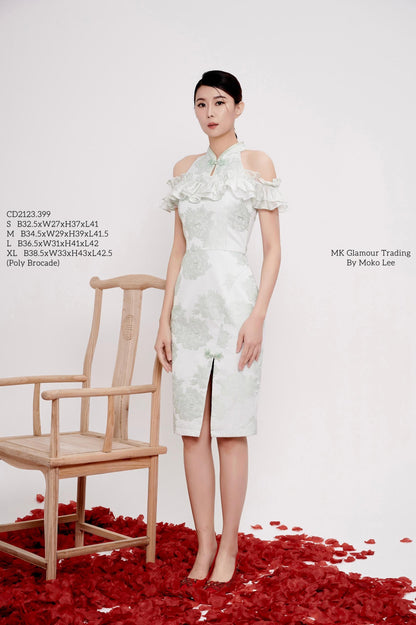 Lu Orient Off Shoulder Ruffles Qipao
