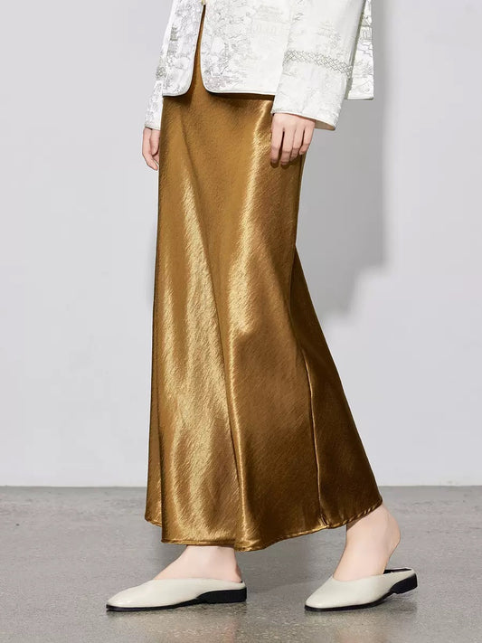 Zhou Wrinkle Satin Bias Cut Maxi Skirt