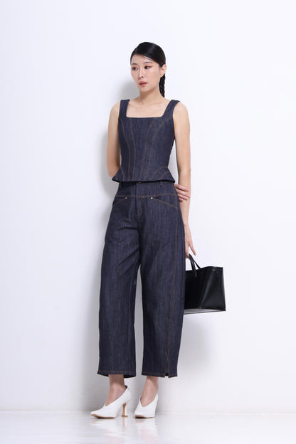 Zenda Denim Square Neck Top