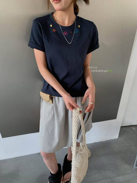 Seashells Starfish Embroidered Tee