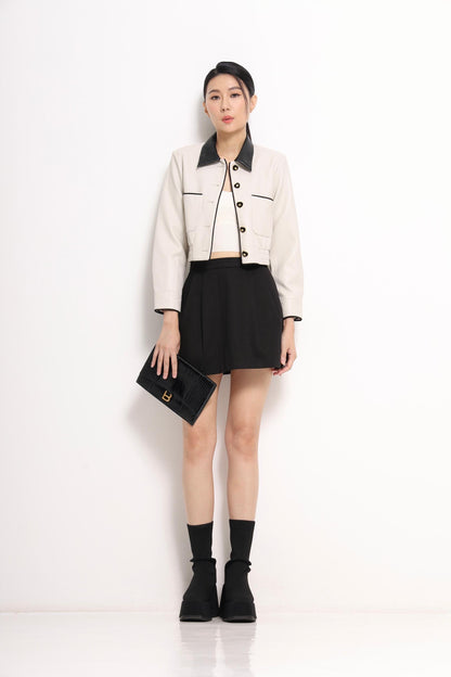 Natasha Bicolor Collar Cropped Jacket