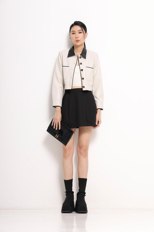 Natasha Bicolor Collar Cropped Jacket
