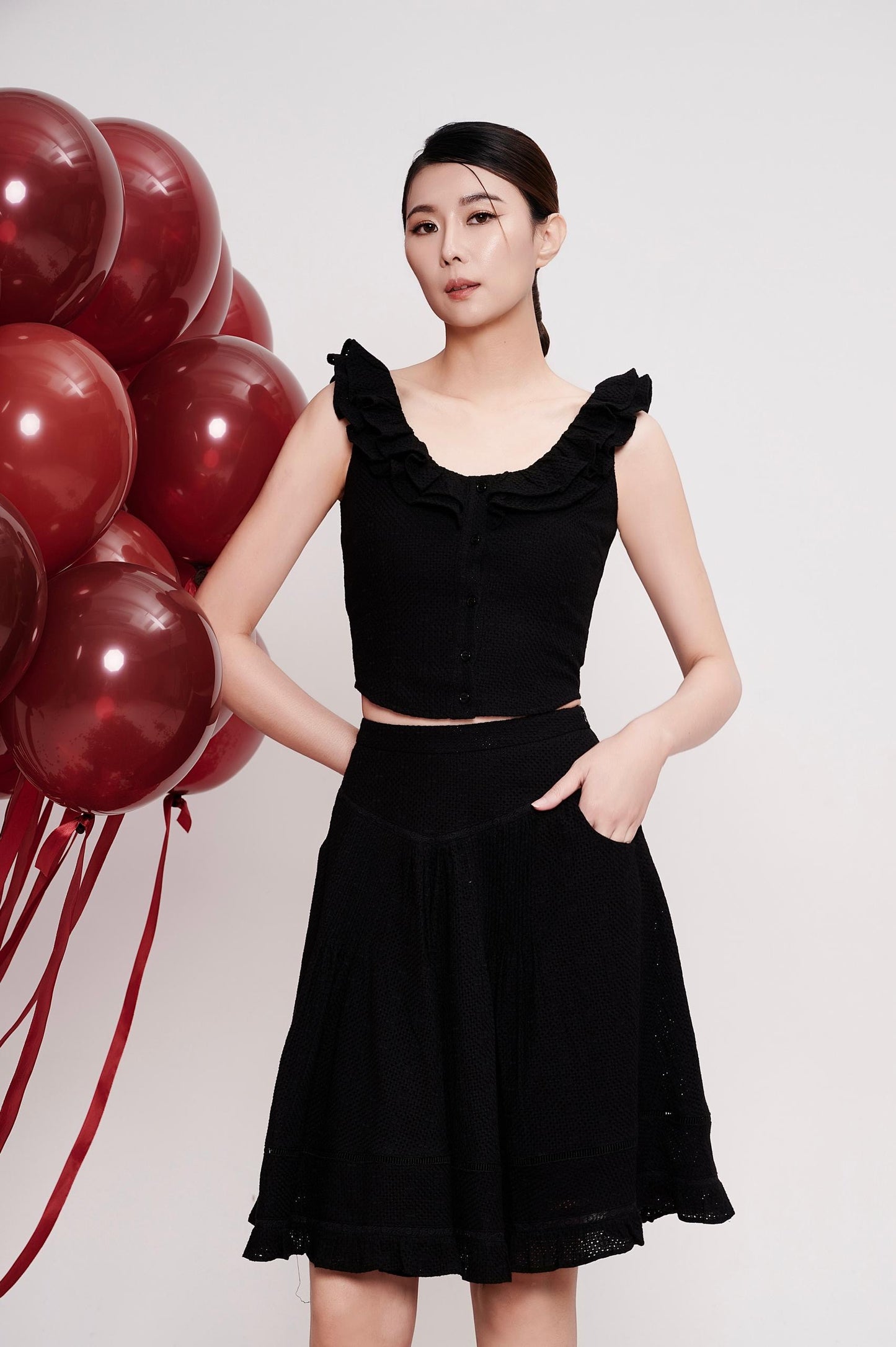 Olivia Ruffle Hem Midi Skirt