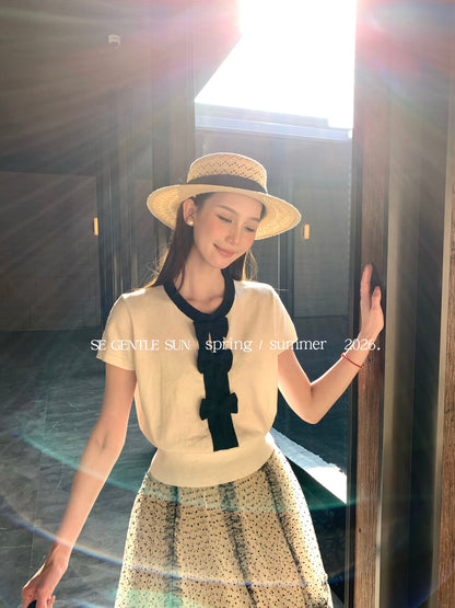 Peni Bow Tie Bi-color Knit Top
