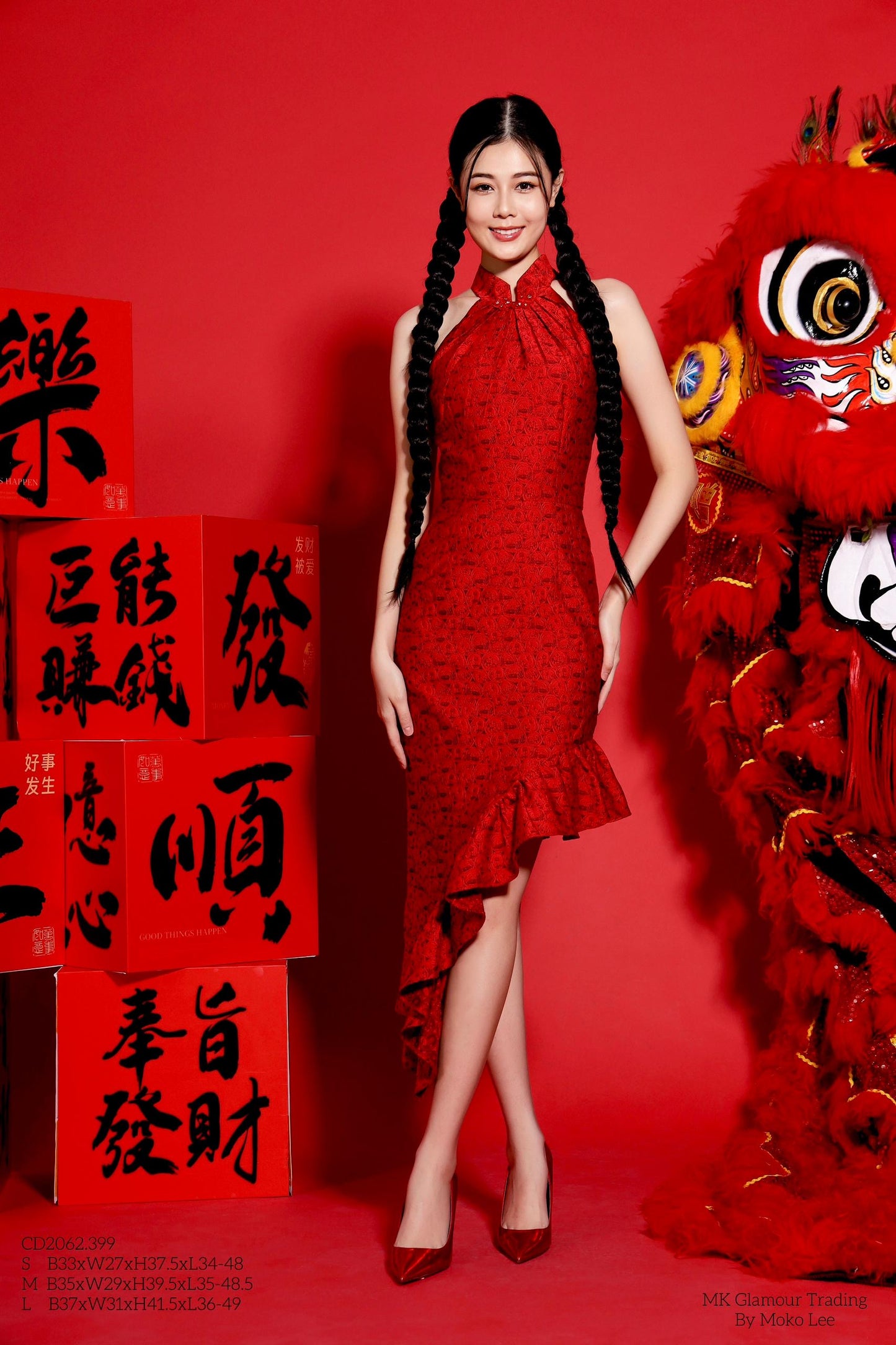 Olia Oriental Ruffle Qipao Dress