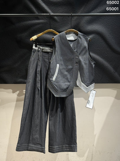 Alex Asymmetrical Denim Vest Set