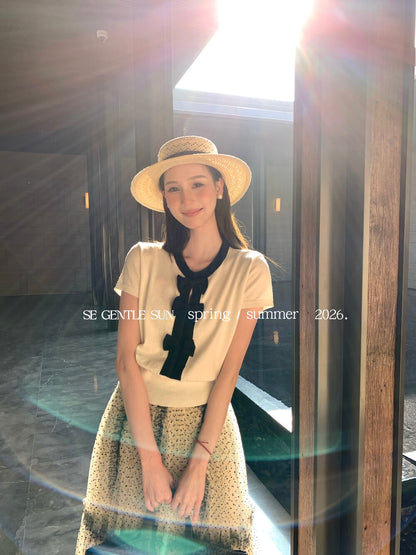 Peni Bow Tie Bi-color Knit Top