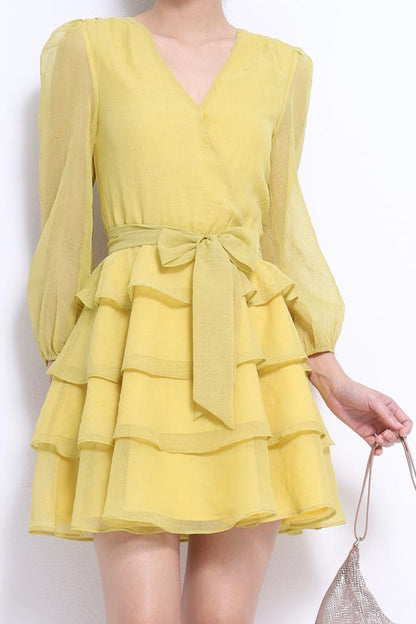 Celeste V-Neck Ruffles Midi Dress