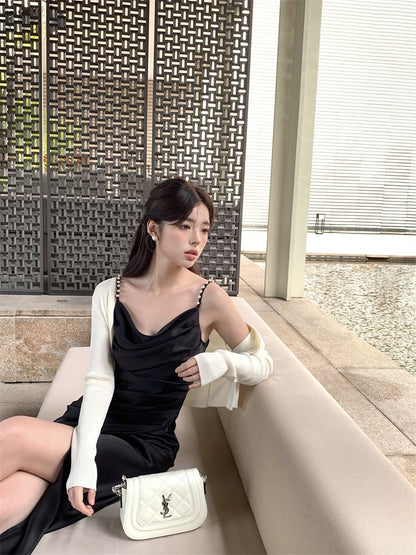 Julie Pearl Strap Satin Dress