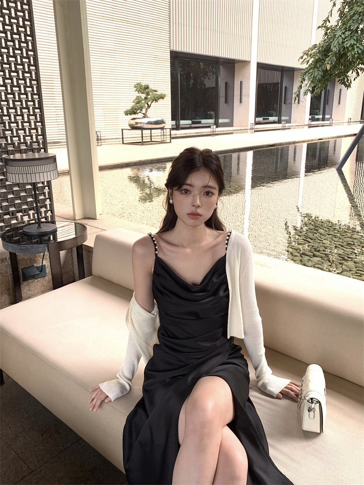 Julie Pearl Strap Satin Dress