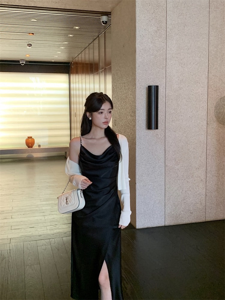Julie Pearl Strap Satin Dress