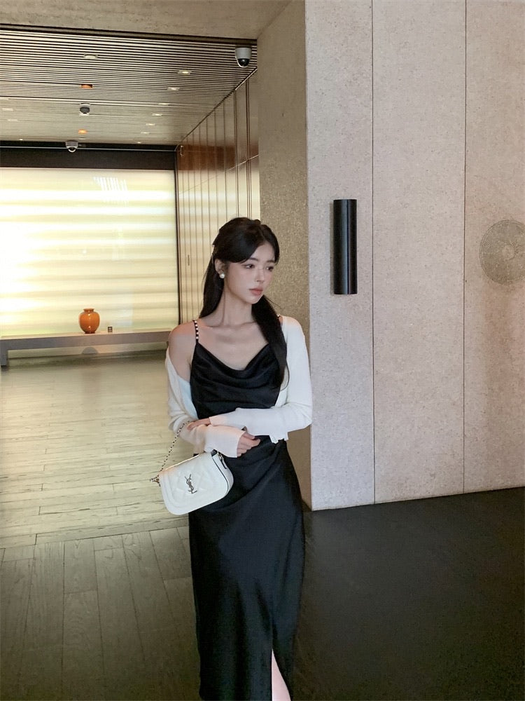 Julie Pearl Strap Satin Dress