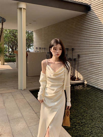 Julie Pearl Strap Satin Dress