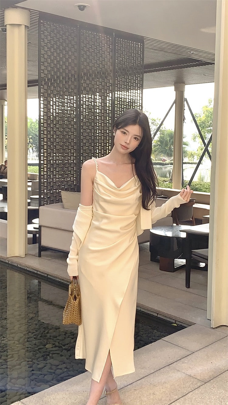 Julie Pearl Strap Satin Dress