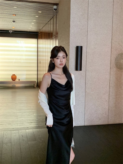 Julie Pearl Strap Satin Dress