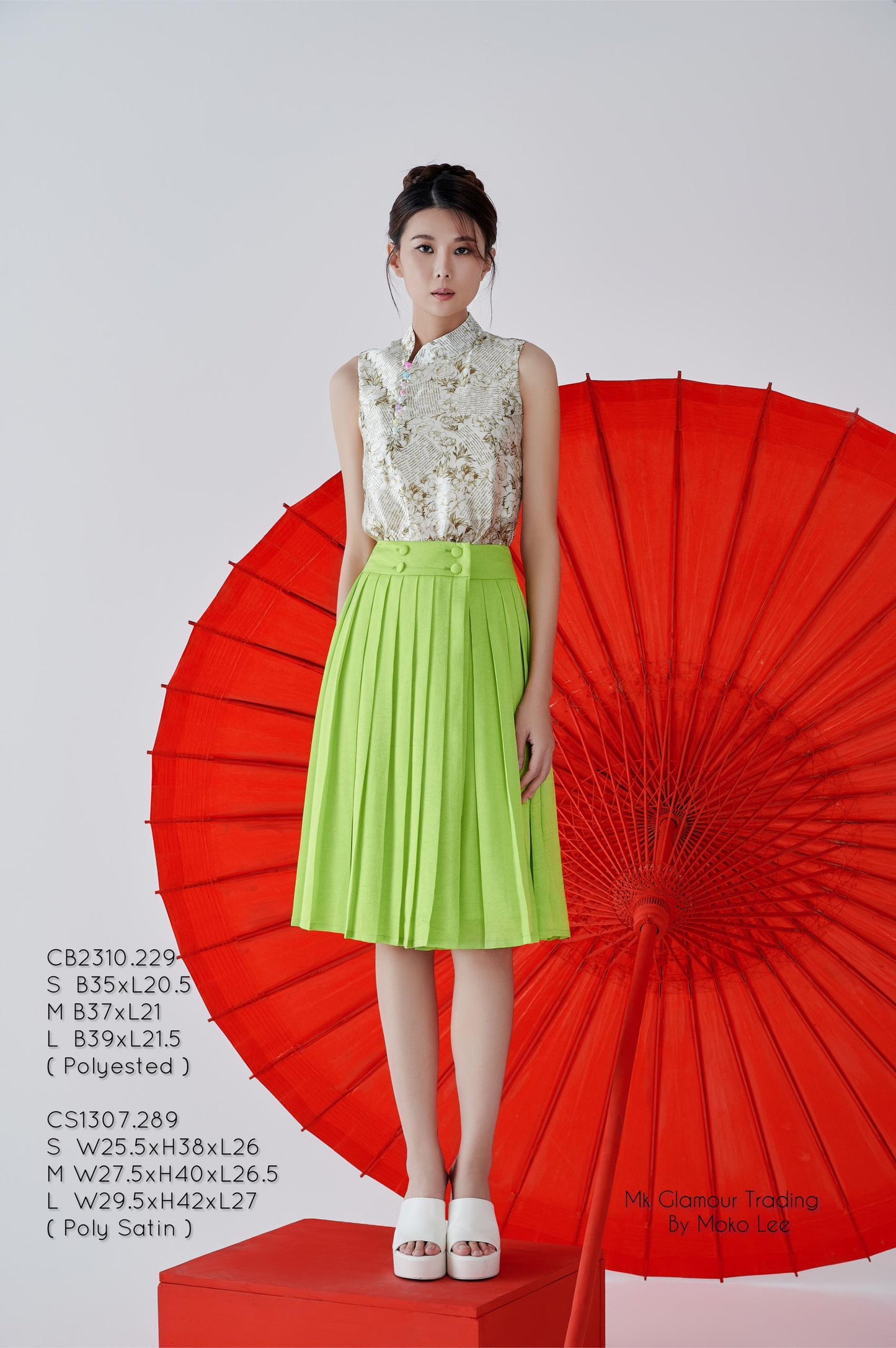 Mei Satin Pleated Skirt