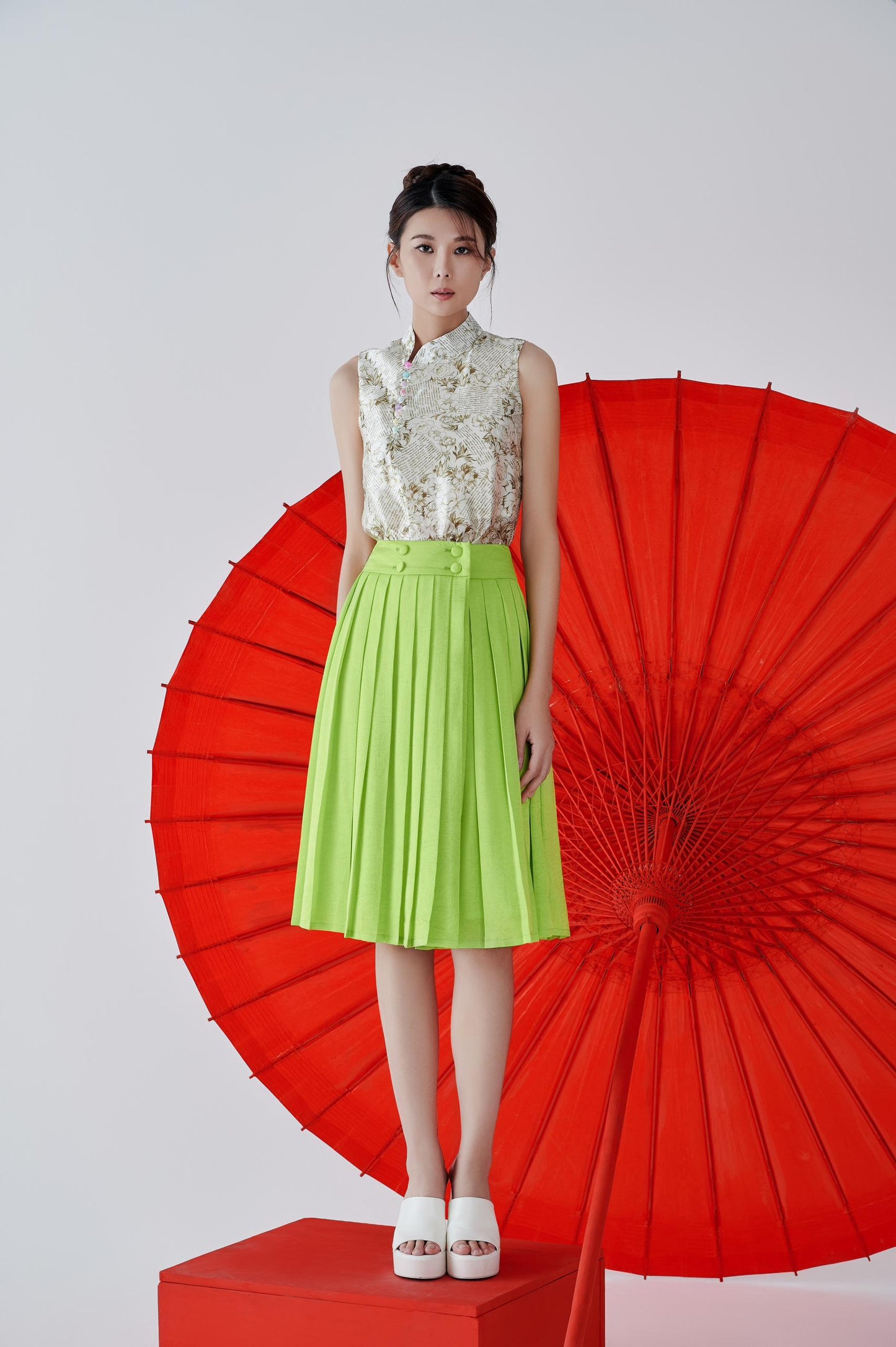 Mei Satin Pleated Skirt