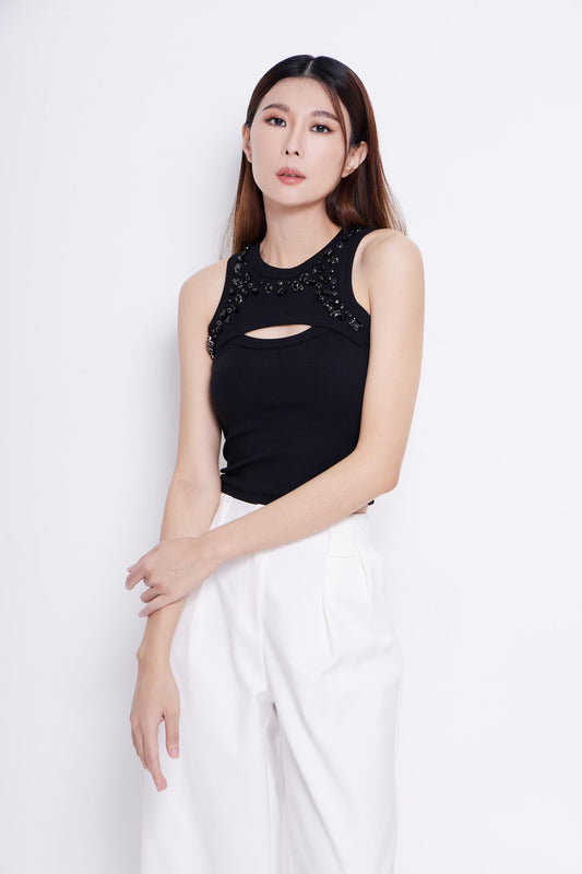 Ara Cutout Embroidery Knit Tank Top