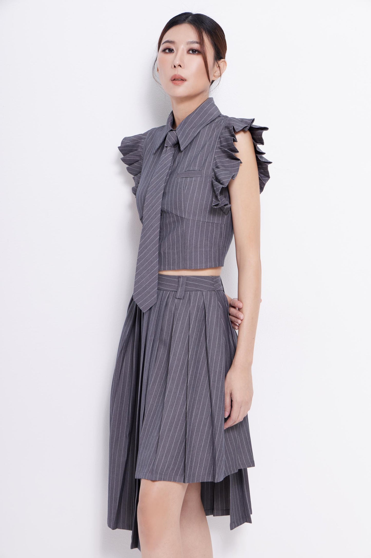 Toni Asymmetrical Pinstripe Skirt