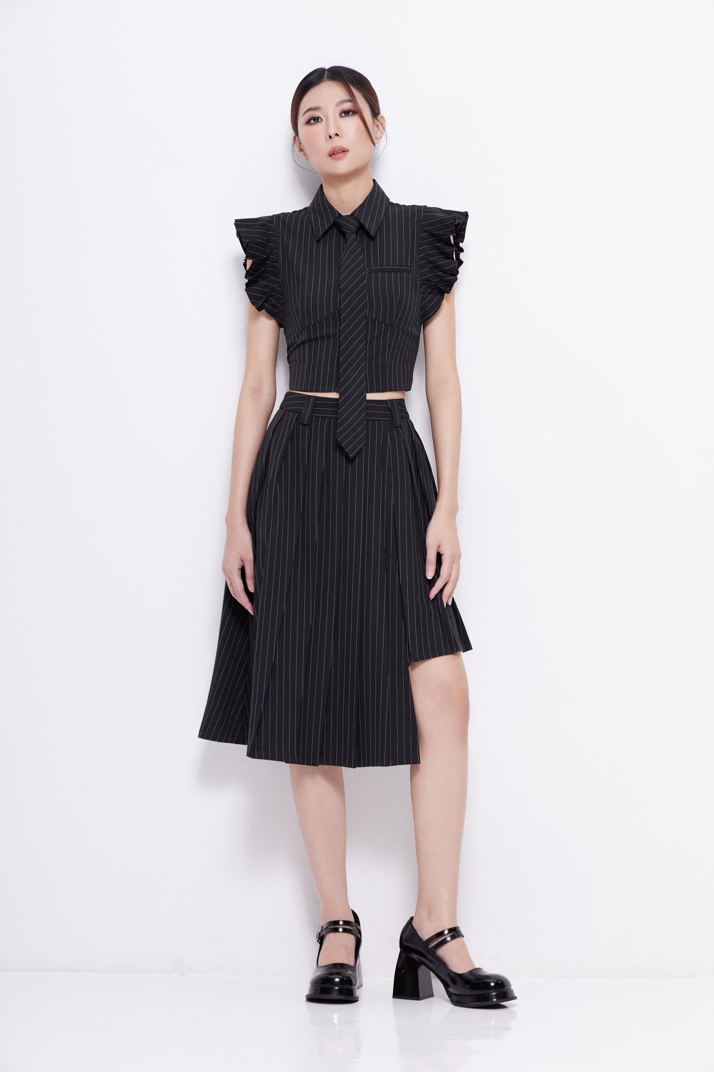 Toni Asymmetrical Pinstripe Skirt