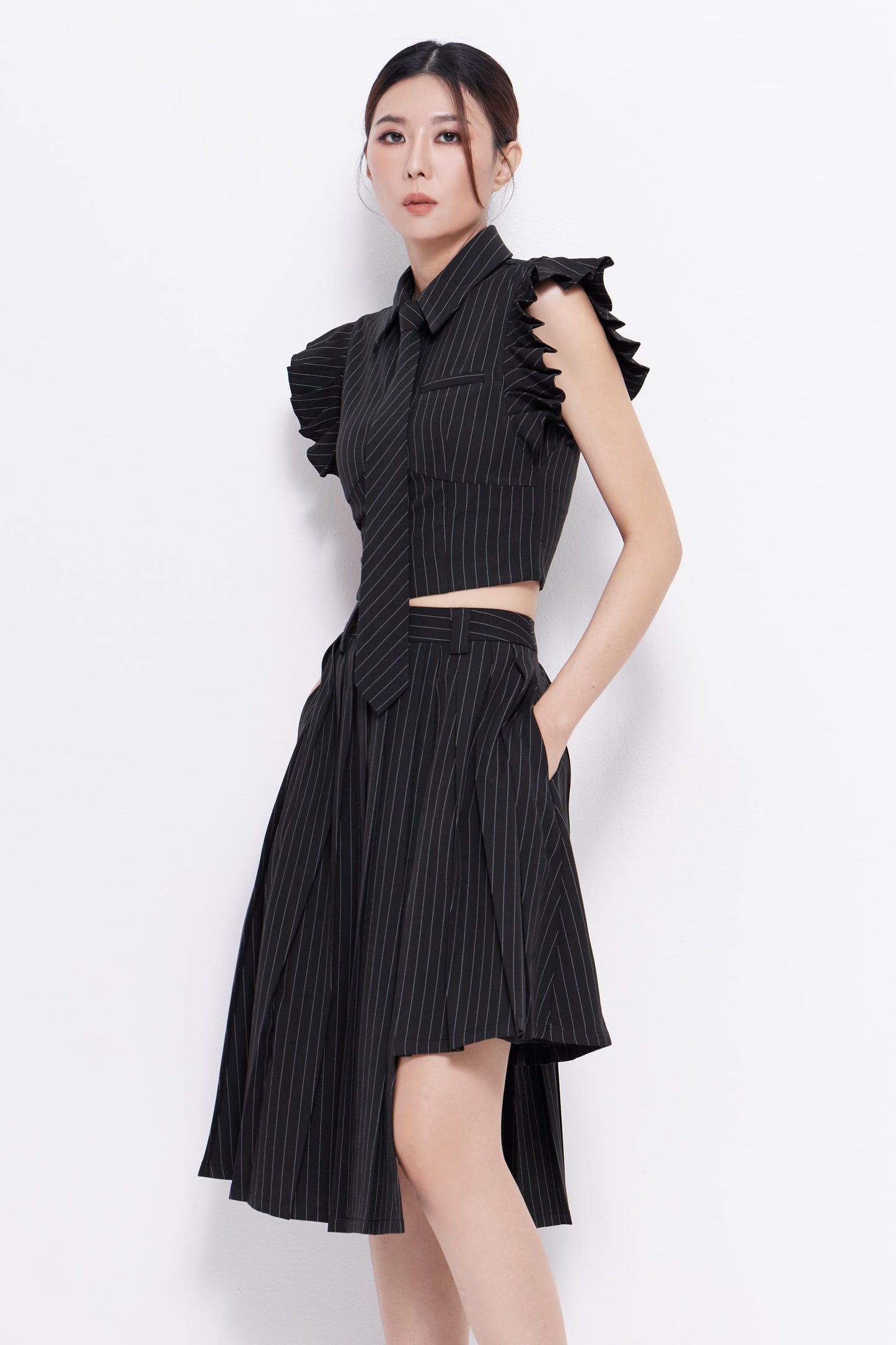 Toni Asymmetrical Pinstripe Skirt