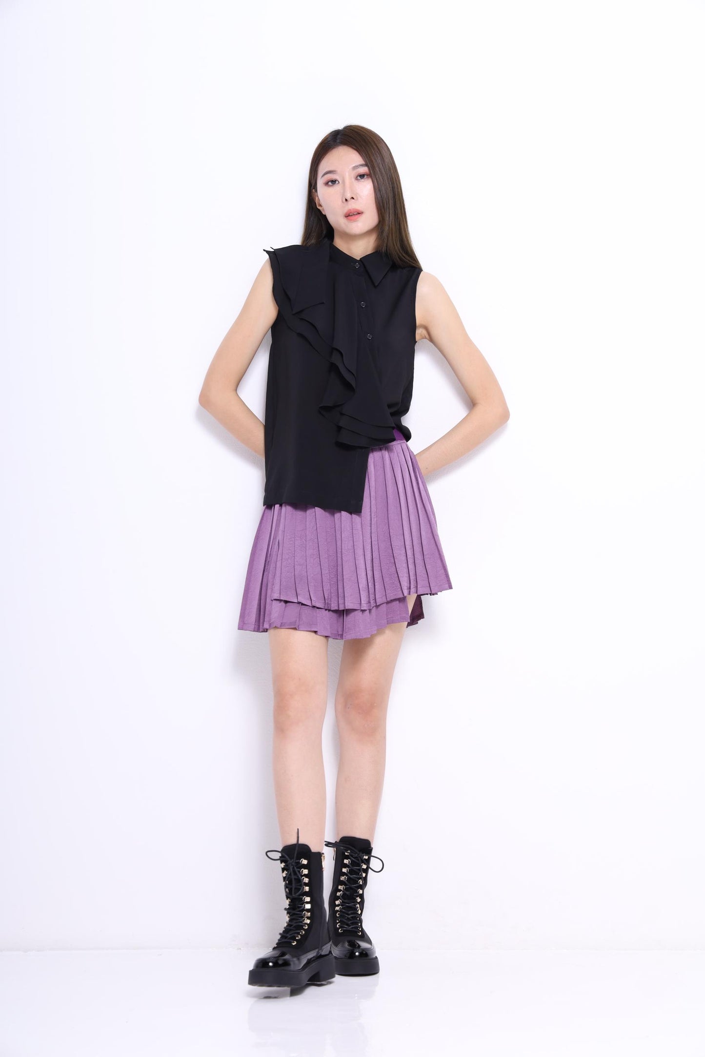 Elin Asymmetrical Pleated Skirt